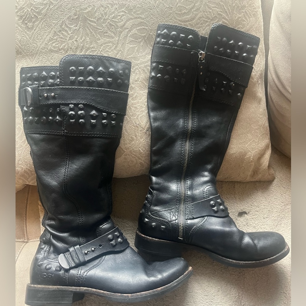 UGG Tall Black Studded Biker Boots - size 8